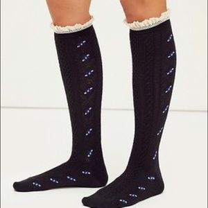 NWT Free People Sweet Pea Tall Cable Socks Black